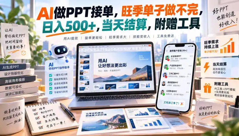 AI做PPT接单,旺季单子做不完,日入500+,当天结算,附赠工具【揭秘】-小行网创