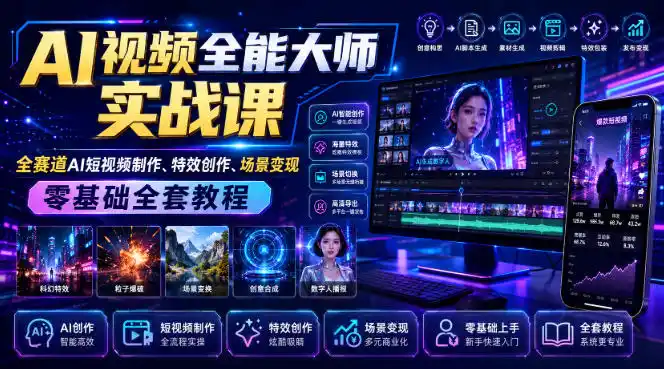 AI视频全能大师实战课|全赛道AI短视频制作、特效创作、场景变现零基础全套教程-小行网创