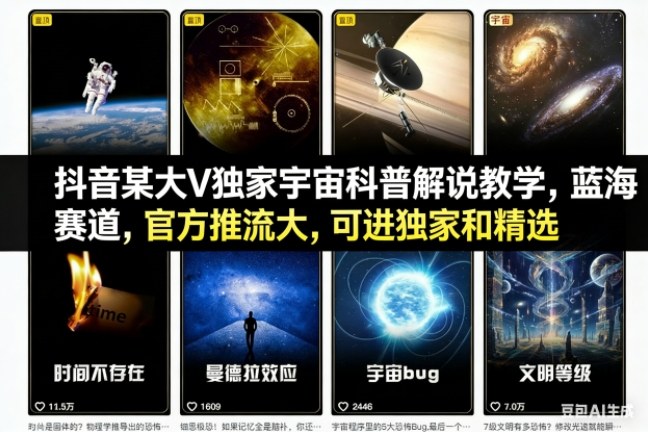 抖音某大V独家宇宙科普解说教学,蓝海赛道,官方推流大,可进独家和精选-小行网创