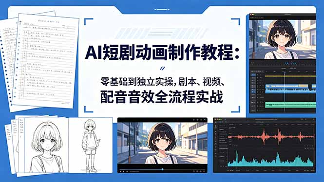 AI短剧动画制作教程：零基础到独立实操，剧本、视频、配音音效全流程实战-小行网创