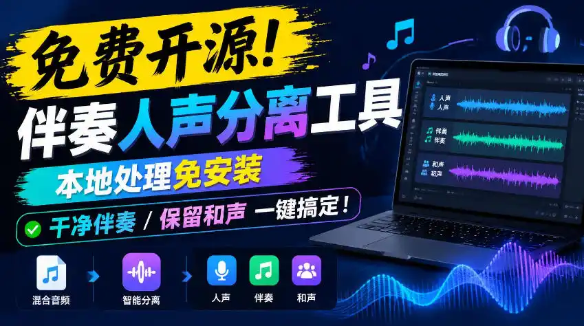 免费开源！伴奏人声分离工具，本地处理免安装，干净伴奏，保留和声一键搞定！-小行网创