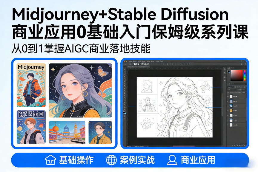 AIGC商业应用Midjourney+Stable Diffusion教程，0基础入门保姆级系列课-小行网创