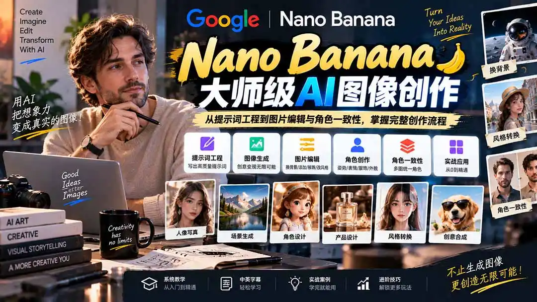 【无水印】Nano Banana大师级AI图像实战课：从提示词工程到图片编辑与角色一致性，掌握完整创作流程-小行网创