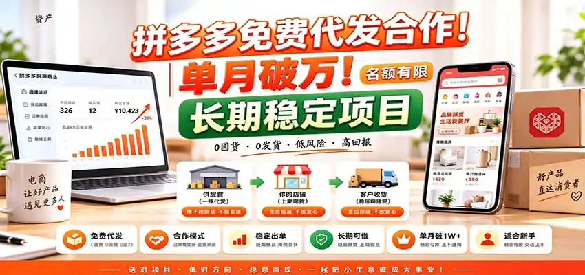 拼多多免费代发合作｜单月破万！长期稳定项目，名额有限-小行网创