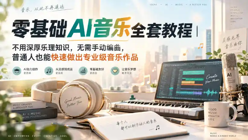 零基础AI音乐全套教程|不用深厚乐理知识,无需手动编曲,普通人也能快速做出专业级音乐作品-小行网创