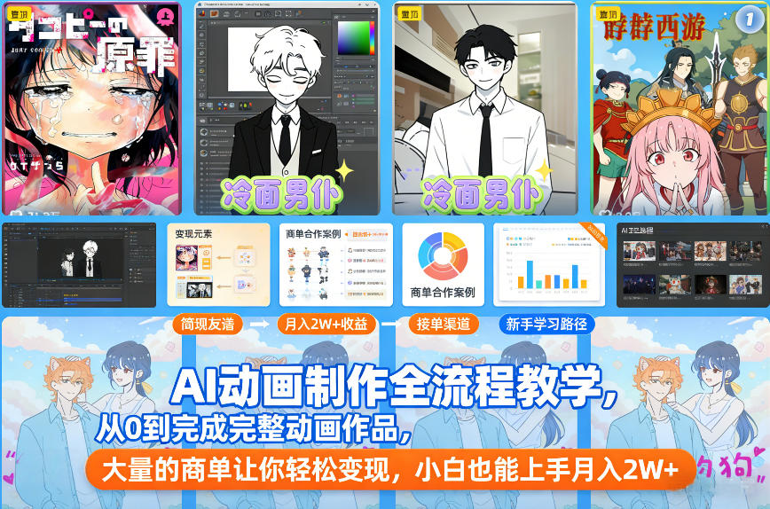 AI动画制作全流程教学，从0到完成完整动画作品，大量的商单让你轻松变现，小白也能上手月入2W+-小行网创