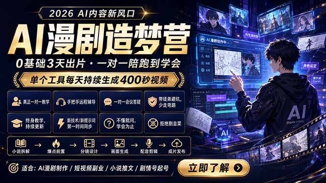 AI漫剧造梦营:0基础3天出片,单个工具每天持续生成400秒视频-小行网创
