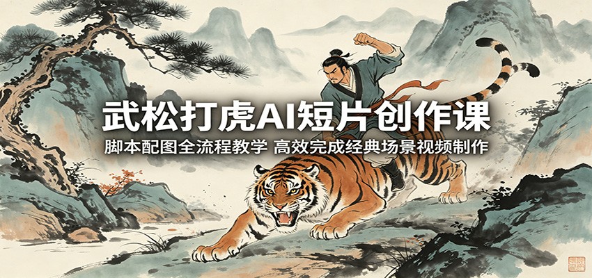 武松打虎AI短片创作课:脚本配图全流程教学,高效完成经典场景视频制作-小行网创