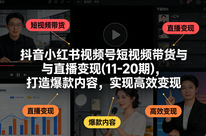 抖音小红书视频号短视频带货与直播变现(10-21期)，打造爆款内容，实现高效变现(更新05月08日)-小行网创