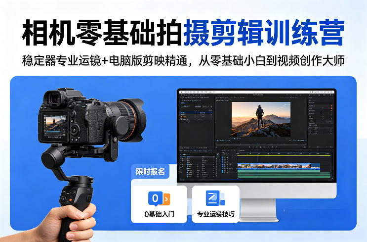相机零基础拍摄剪辑训练营：稳定器专业运镜+电脑版剪映精通，从零基础小白到视频创作大师-小行网创