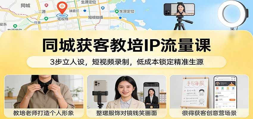 同城获客教培IP流量课：3步立人设，短视频录制，低成本锁定精准生源-小行网创