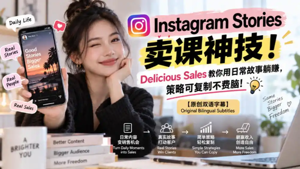 Instagram Stories卖课神技!Delicious Sales教你用日常故事躺賺,策略可复制不费脑!【原创双语字幕】-小行网创