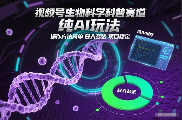 视频号生物科学科普赛道，纯AI玩法，操作方法简单，日入多张，项目稳定-小行网创