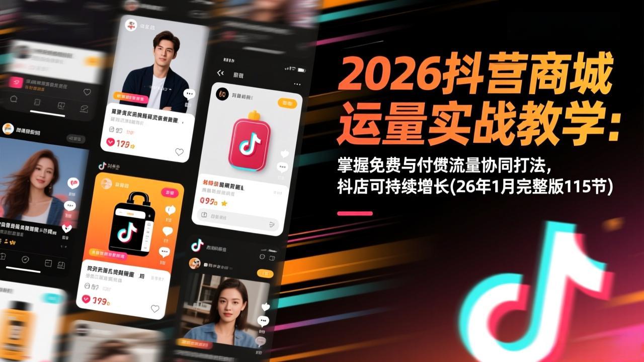 2026抖音商城运营实战教学：掌握免费与付费流量协同打法，抖店可持续增长(26年1月完整版115节-小行网创