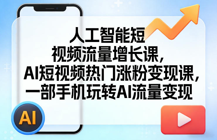 人工智能短视频流量增长课,AI短视频热门涨粉变现课,一部手机玩转AI流量变现-小行网创