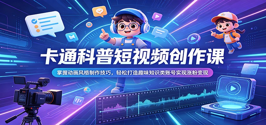 卡通科普短视频创作课:掌握动画风格制作技巧,轻松打造趣味知识类账号实现涨粉变现-小行网创