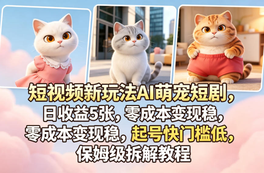 短视频新玩法AI萌宠短剧，日收益5张，零成本变现稳，起号快门槛低，保姆级拆解教程-小行网创