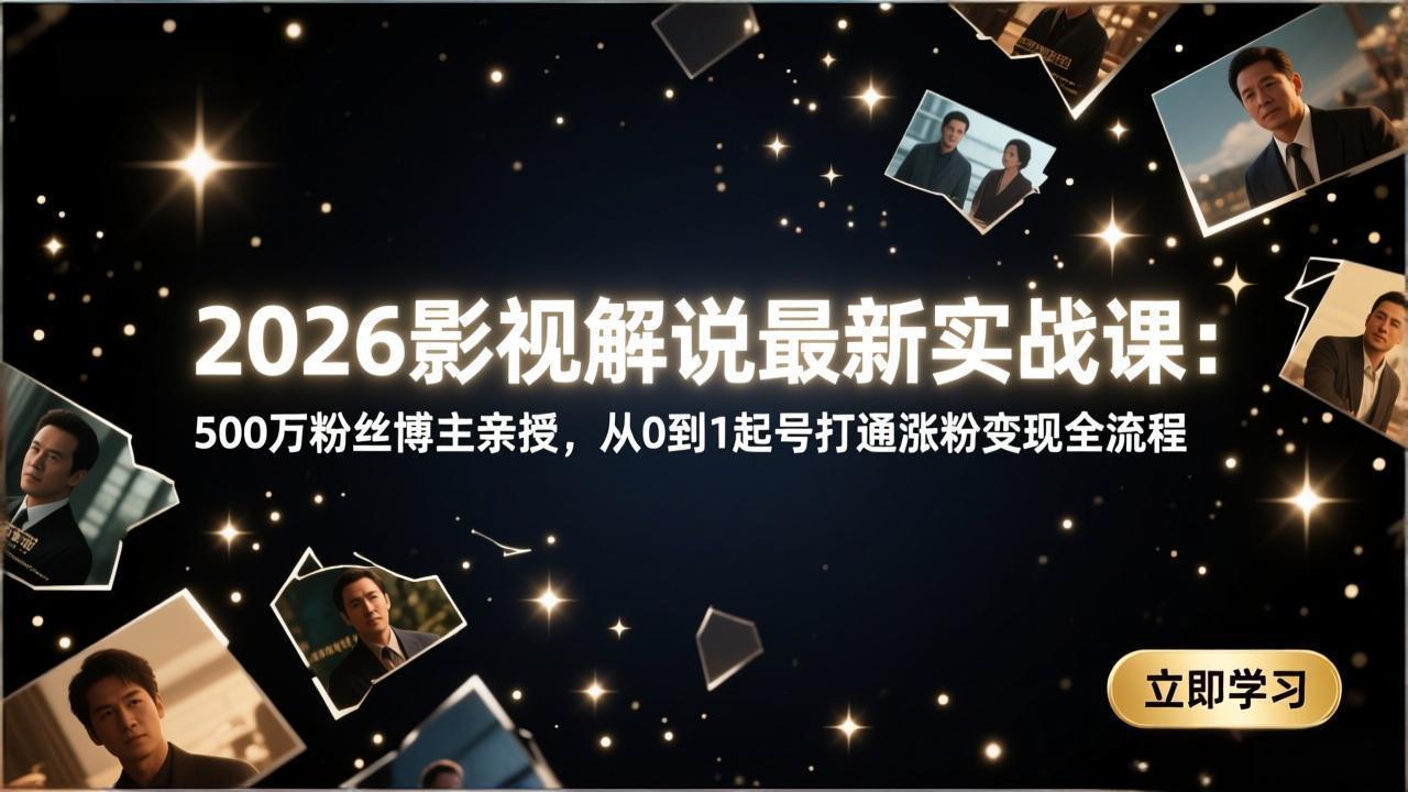 2026影视解说最新实战课：500万粉丝博主亲授，从0到1起号打通涨粉变现全流程-小行网创