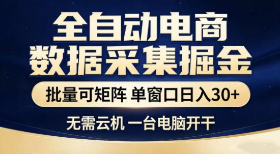 独家电商数据全自动采集项目,批量可矩阵,单窗口轻松日入3张+【揭秘】-小行网创