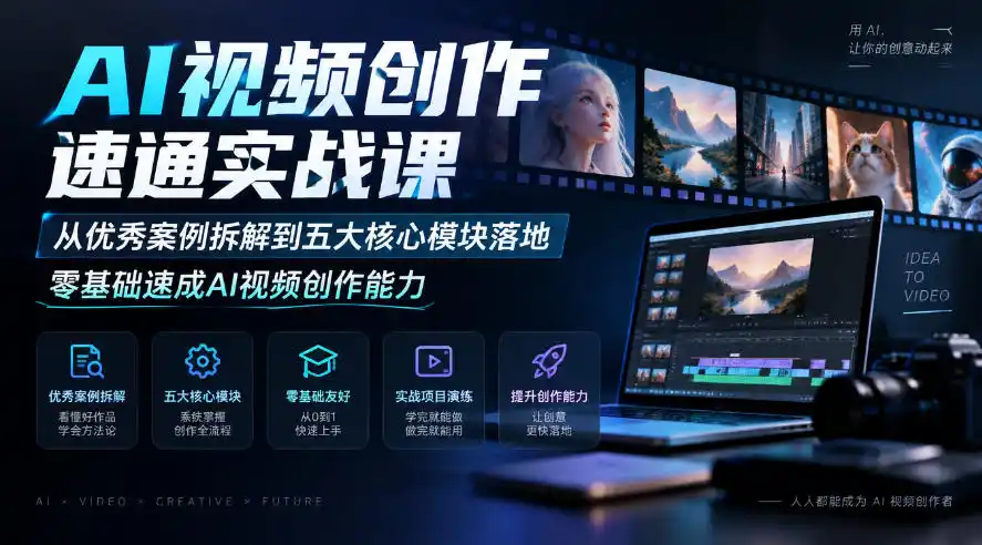 AI视频创作速通实战课｜从优秀案例拆解到五大核心模块落地，零基础速成AI视频创作能力-小行网创