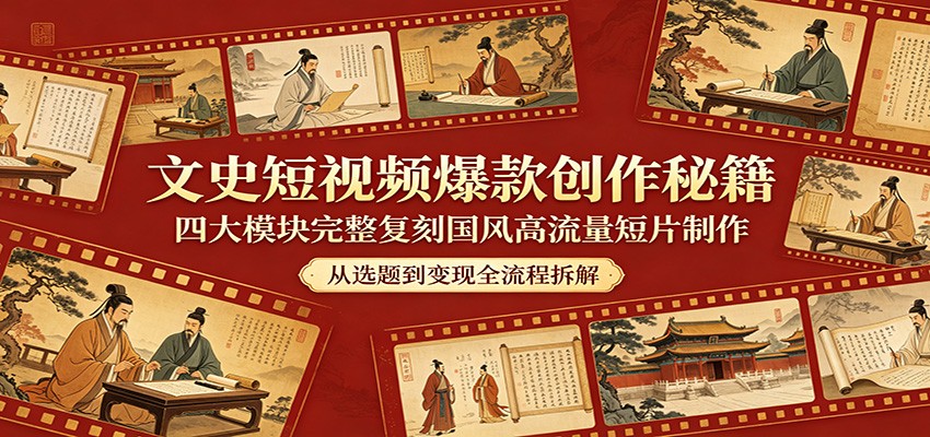 文史短视频爆款创作秘籍：四大模块完整复刻国风高流量短片制作-小行网创