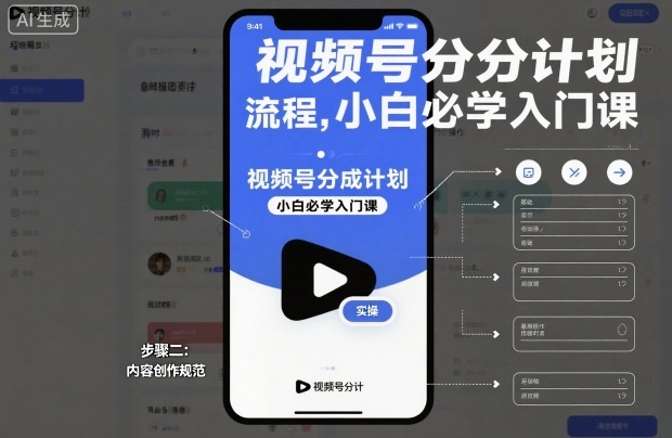 视频号分成计划实操流程，小白必学入门课-小行网创