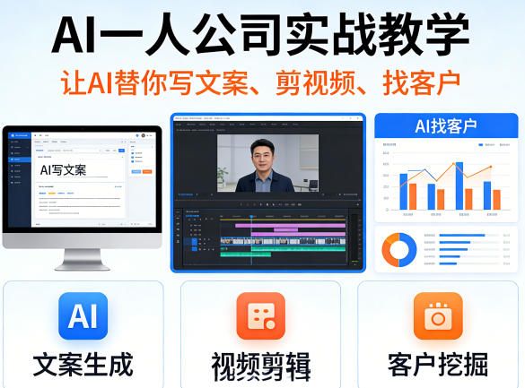 AI一人公司实战教学,让AI替你写文案、剪视频、找客户-小行网创