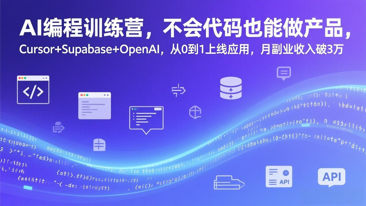 AI编程训练营，不会代码也能做产品，Cursor+Supabase+OpenAI，从0到1上线应用，月副业收入破3万-小行网创