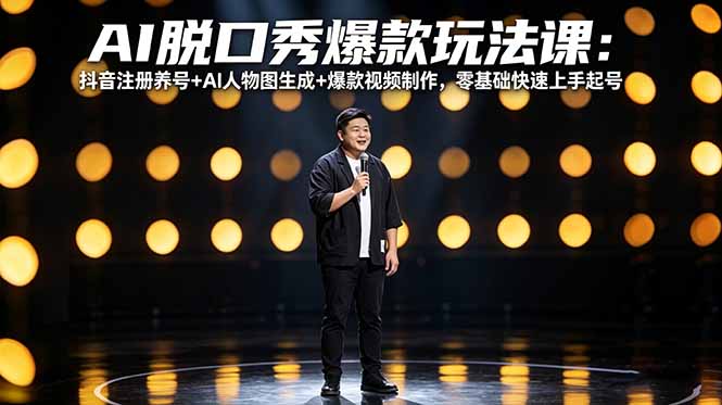 AI脱口秀爆款玩法课：抖音注册养号+AI人物图生成+爆款视频制作，零基础快速上手起号-小行网创