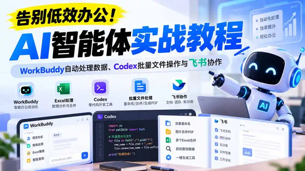 【无水印】告别低效办公！《AI智能体实战教程》WorkBuddy自动处理数据、Codex批量文件操作与飞书协作-小行网创