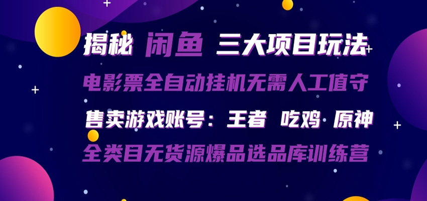 闲鱼三种玩法 全自动电影票 售卖游戏账号 爆品选品库训练营-小行网创