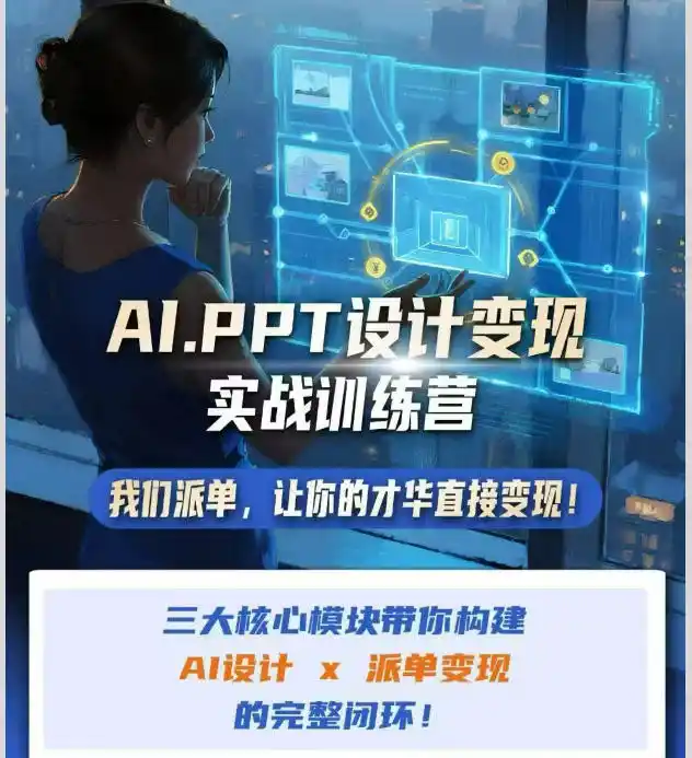 AI+PPT设计变现实战训练营,我们派单,让你的才华直接变现,三大核心模块带你构建Al设计x派单变现的完整闭环-小行网创