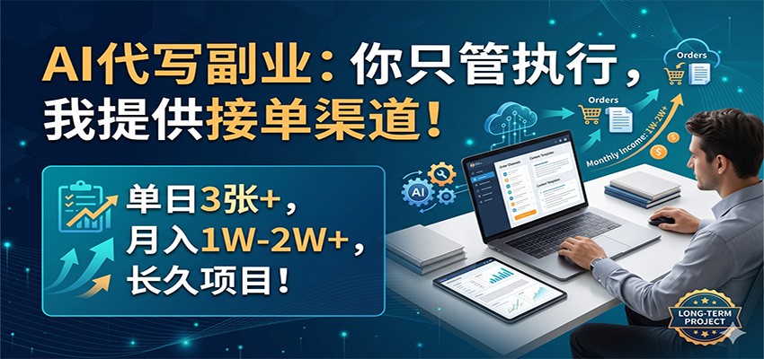 AI代写副业：你只管执行，我提供接单渠道！单日3张+，月入1W-2W+，长久项目-小行网创