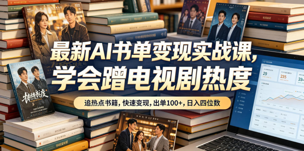 最新AI书单变现实战课，学会蹭电视剧热度，追热点书籍，快速变现，出单100+，日入四位数-小行网创