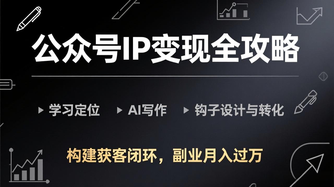 公众号IP变现全攻略-更新，学习定位、AI写作、钩子设计与转化，构建获客闭环，副业月入过万-小行网创