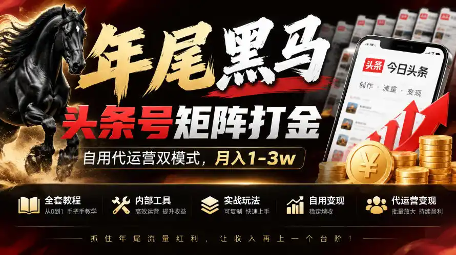 【年尾黑马】头条号矩阵打金,自用代运营双模式,月入1-3w,附全套教程及内部工具【揭秘】-小行网创