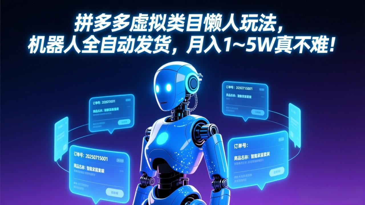 拼多多虚拟类目懒人玩法,机器人全自动发货,月入 1-5W 真不难!-小行网创
