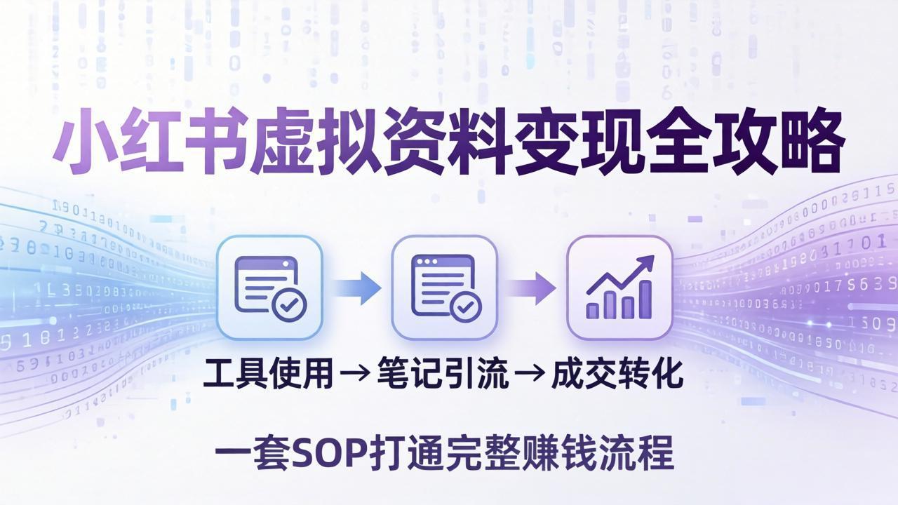小红书虚拟资料变现全攻略：从工具使用到笔记引流成交，一套 SOP 打通完整赚钱流程-小行网创