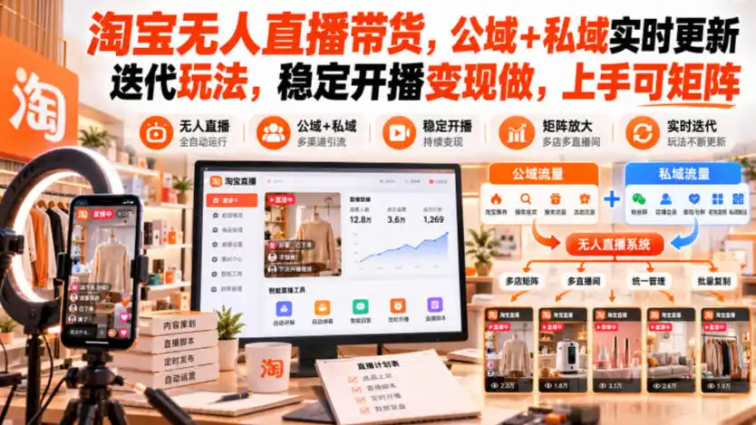 淘宝无人直播带货，公域+私域实时更新迭代玩法，稳定开播变现做，上手可矩阵【揭秘】-小行网创