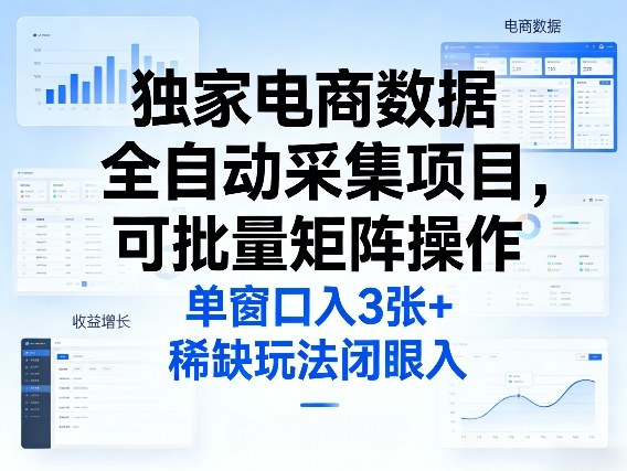 独家电商数据全自动采集项目，可批量矩阵操作，单窗口日入3张+，稀缺玩法闭眼入【揭秘】-小行网创