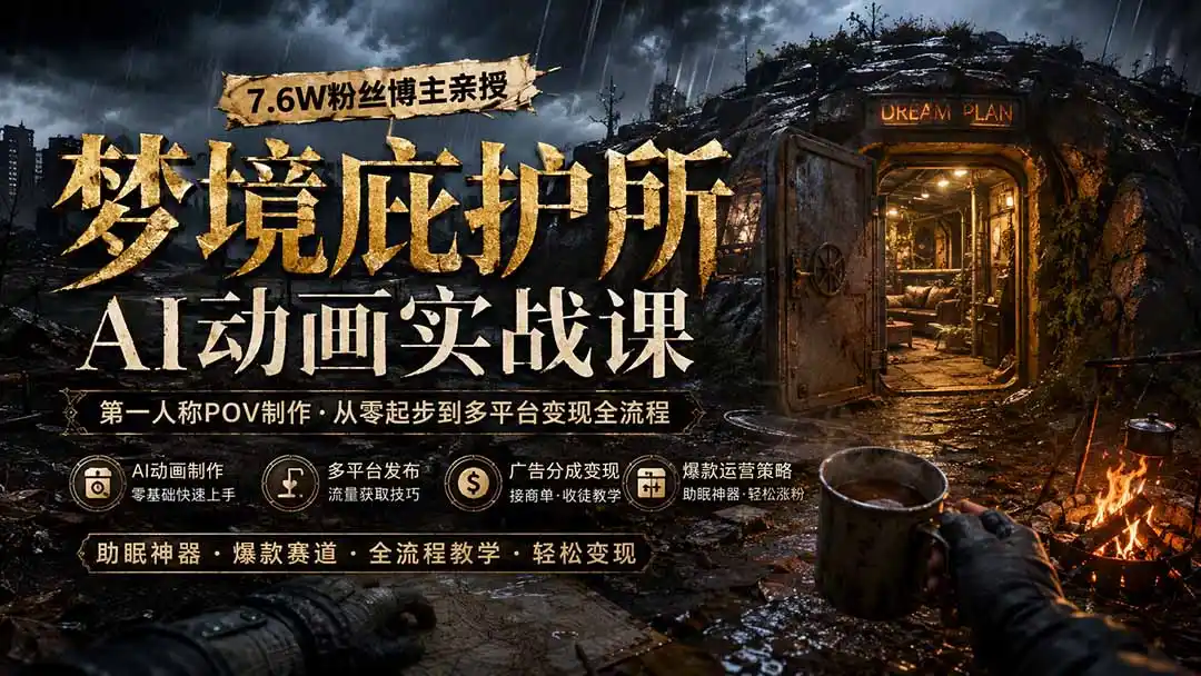 梦境庇护所AI动画实战课：7.6W粉丝博主亲授第一人称POV制作，从零起步到多平台发布变现全流程-小行网创