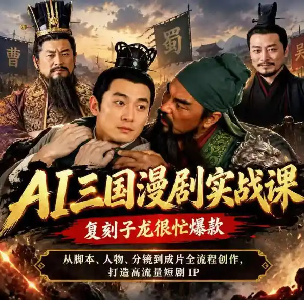 抖音14W粉博主同款AI三国漫剧实战课,复刻子龙很忙爆款,从脚本、人物、分镜到成片全流程创作,打造高流量短剧IP-小行网创