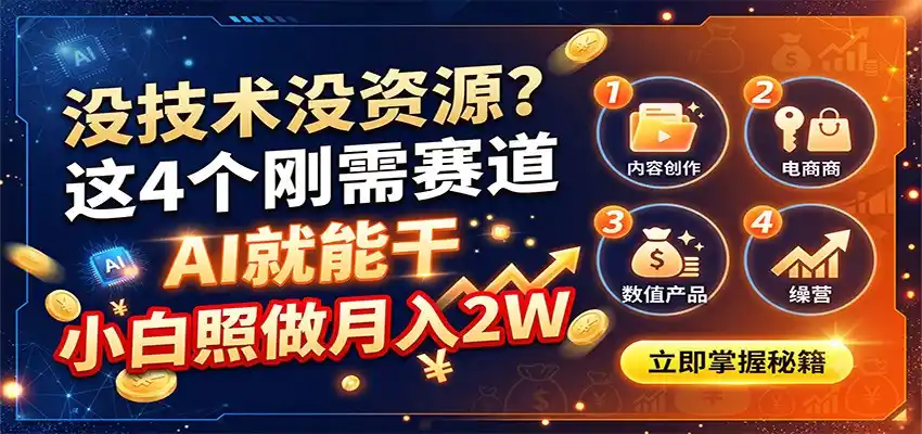 没技术没资源？这4个刚需赛道，AI就能干，小白照做月入2W-小行网创