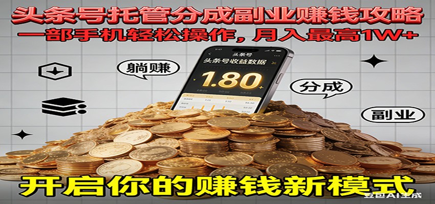 全程托管今日头条,一部手机就可以开干,最高躺赚1W+-小行网创