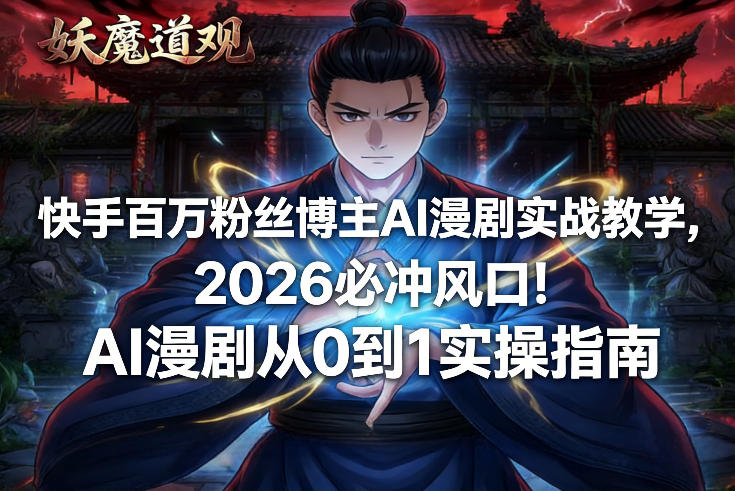 快手百万粉丝博主AI漫剧实战教学，2026必冲风口！AI漫剧从0到1实操指南-小行网创