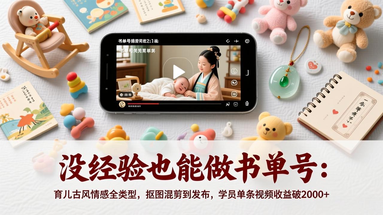 没经验也能做书单号：育儿古风情感全类型，抠图混剪到发布，学员单条视频收益破2000+-小行网创