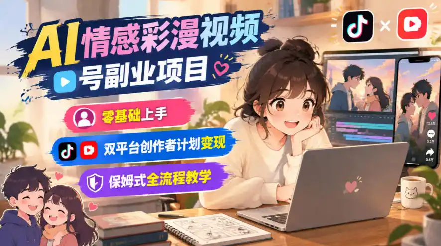 AI情感彩漫视频号副业项目,零基础上手,双平台创作者计划变现,保姆式全流程教学-小行网创