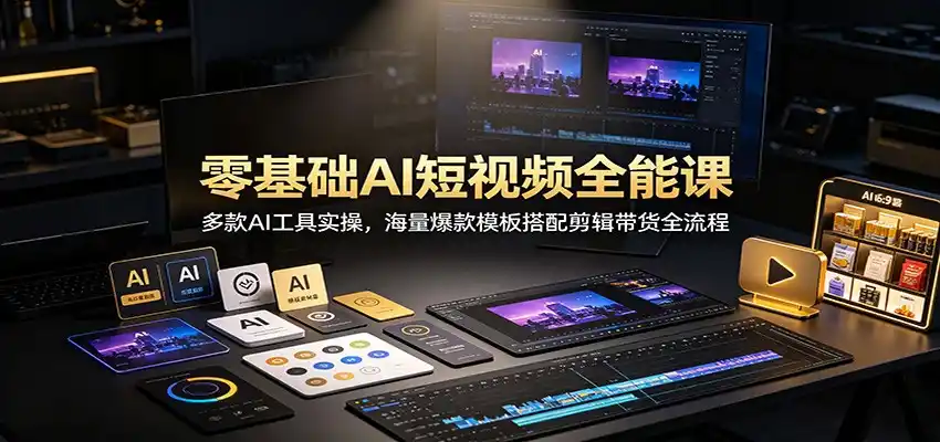 零基础AI短视频全能课:多款AI工具实操,海量爆款模板搭配剪辑带货全流程-小行网创