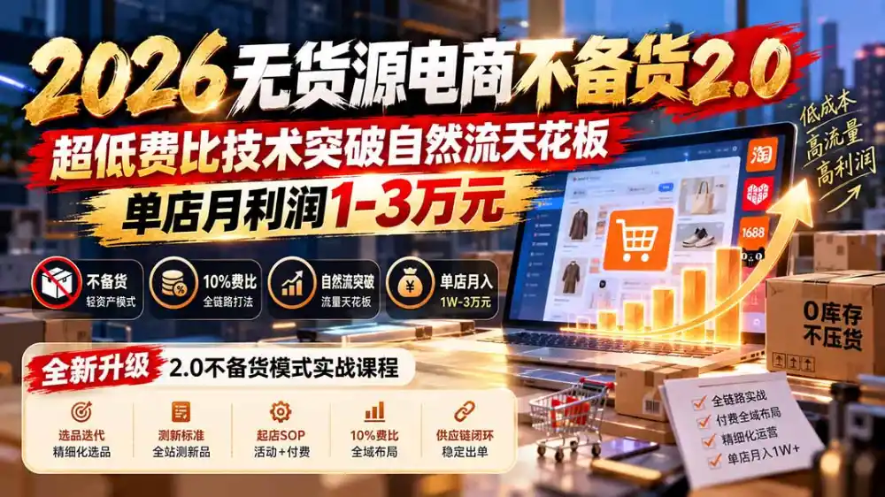 2026无货源电商不备货2.0【更新1019】：超低费比技术突破自然流天花板，单店月利润1-3万元-小行网创