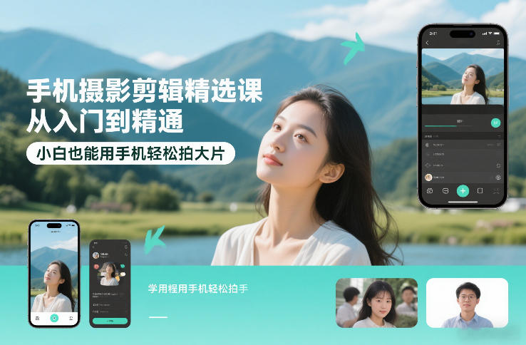 手机摄影剪辑精选课，从入门到精通，小白也能用手机轻松拍大片-小行网创